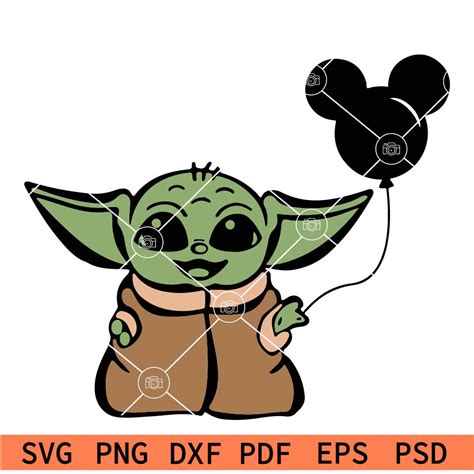 Baby Yoda holding Disney Balloon SVG, Disney Baby Yoda SVG, Mickey Baby ...