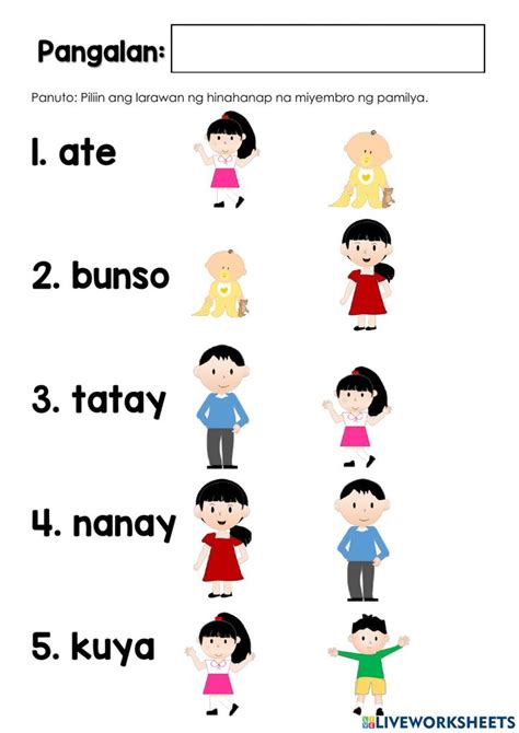 Miyembro ng Pamilya activity | Shape worksheets for preschool, 1st ...