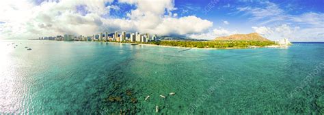 Aerial view of Waikiki Beach, Honolulu, Oahu, Hawaii - Stock Image ...