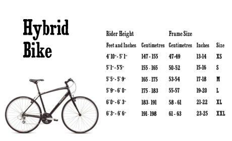 Hybrid Bike Frame Size Chart Inches