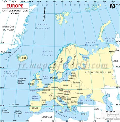 Carte Latitude et Longitude de pays européens