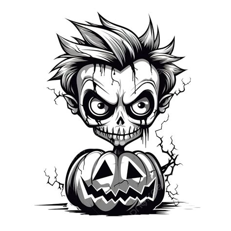 Hình ảnh Zombie Halloween đơn Sắc Với Cái đầu Bí Ngô PNG , Vector Cao ...