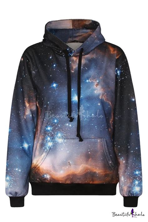 Black Galaxy Long Sleeve Hooded Sweatshirt Trendy Hoodies, Cool Hoodies ...