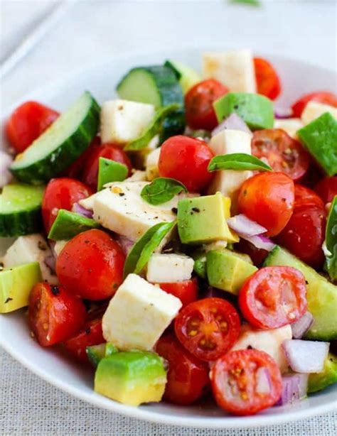 Tomato, Cucumber and Mozzarella Cheese Salad - Happily Unprocessed