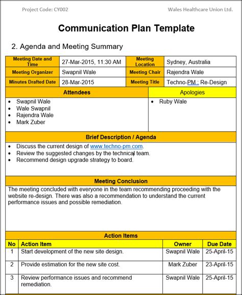 Communication Strategy Template Word