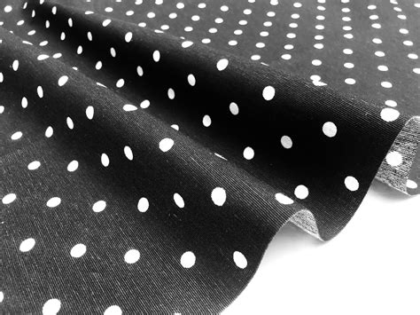 BLACK Polka Dot Fabric White Spots Dots PolyCotton Material Classic ...