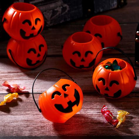 NUOBESTY 6Pcs Halloween Pumpkin Candy Bucket Portable Pumpkin Bucket ...