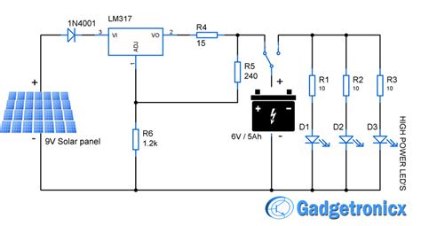 Solar powered LED light circuit - Gadgetronicx