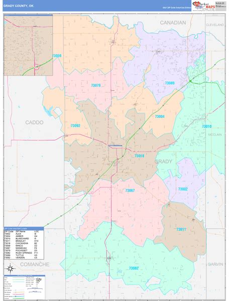 Grady County, OK Wall Map Color Cast Style by MarketMAPS