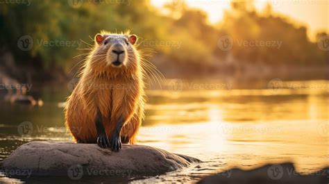 Close-up photo of a Capybara looking in their habitat. Generative AI ...