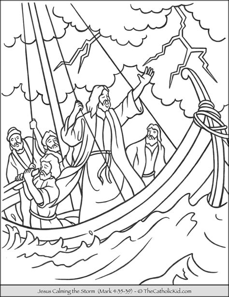 Jesus Calming the Storm Coloring Page - TheCatholicKid.com