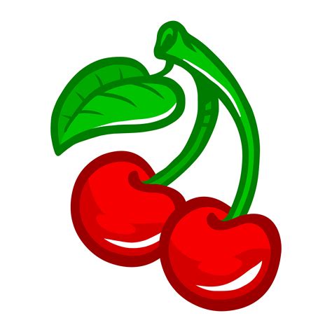 Cartoon Cherry Fruit on Green Stem with Leaf 553506 Vector Art at Vecteezy