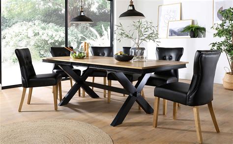 Grange Painted Black and Oak Extending Dining Table with 4 Bewley Black ...