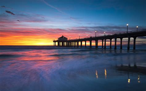 United States, California, Manhattan Beach, sunset, bridge wallpaper ...