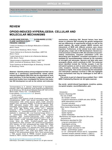 (PDF) Opioid-induced hyperalgesia: Cellular and molecular mechanisms