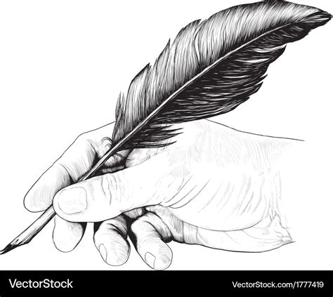 Drawing of hand with a feather pen Royalty Free Vector Image