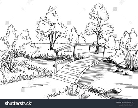 Bridge Graphic River Black White Landscape Stock Vector (Royalty Free ...