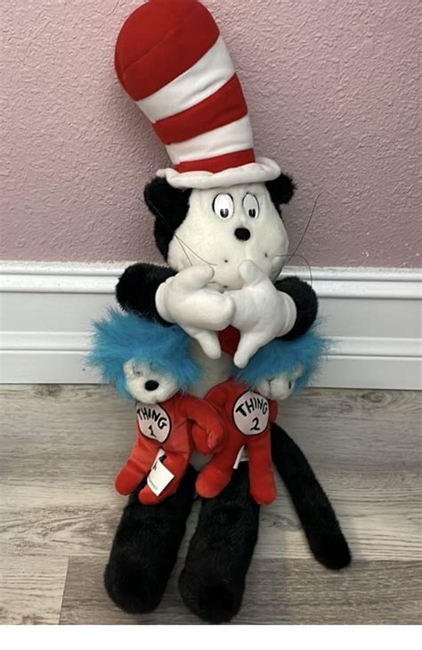 Dr. Seuss The Cat in the Hat Holding Thing1 & Thing 2 Plush Figure 22" Tall