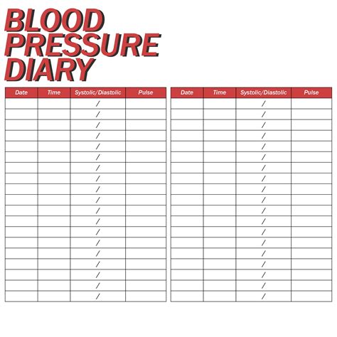 Blood Pressure Recording Chart Printable