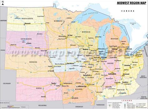 The Midwest Map, United States Wisconsin, Michigan, Midwest Region ...