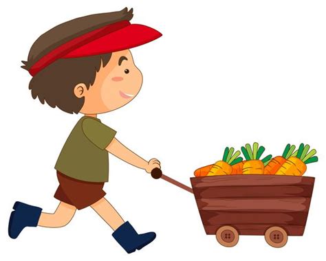 Boy pushing wagon full of carrots 363930 Vector Art at Vecteezy