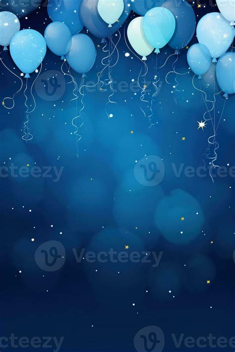 Blue background with balloons, stars and copy space. It's a boy ...