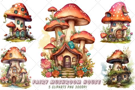 Fairy Mushroom House Watercolor Clipart (2517365)