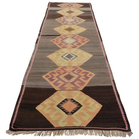 Vintage Turkish Handmade Kilim Runner Rug - 3′10″ × 12′10″ | Chairish