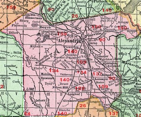 Rapides Parish, Louisiana, 1911, Map, Rand McNally, Alexandria, Boyce ...