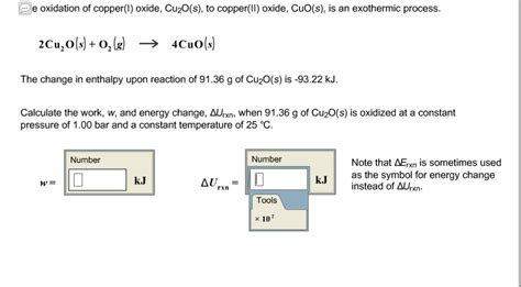 Solved The oxidation of copper(I) oxide, Cu2O(s), to | Chegg.com