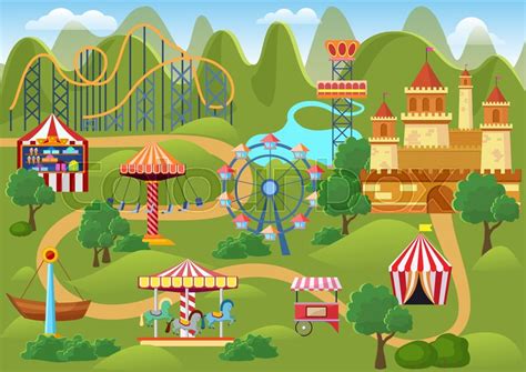 Amusement park concept landscape map ... | Stock vector | Colourbox