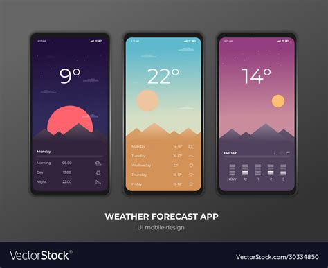 Weather forecast app ux ui design mockup Vector Image