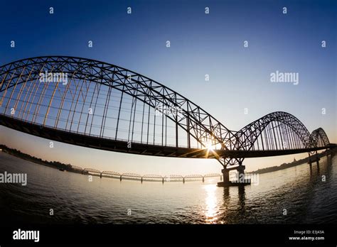 Sunrise over Irrawaddy Bridge Mandalay Burma Myanmar Stock Photo - Alamy