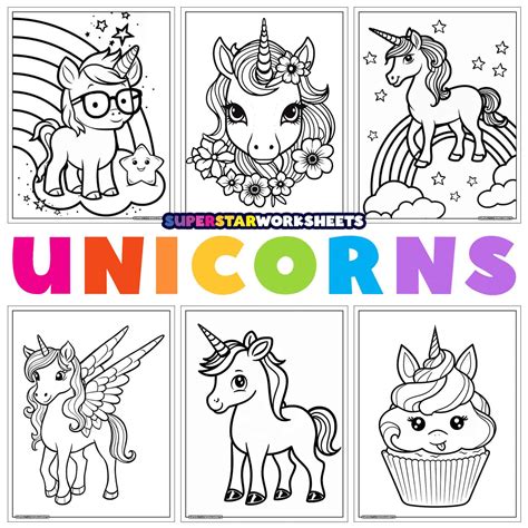 Unicorn Coloring Pages - Superstar Worksheets