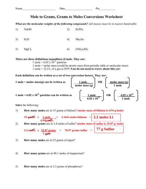 Mole calculation worksheet - lsahall