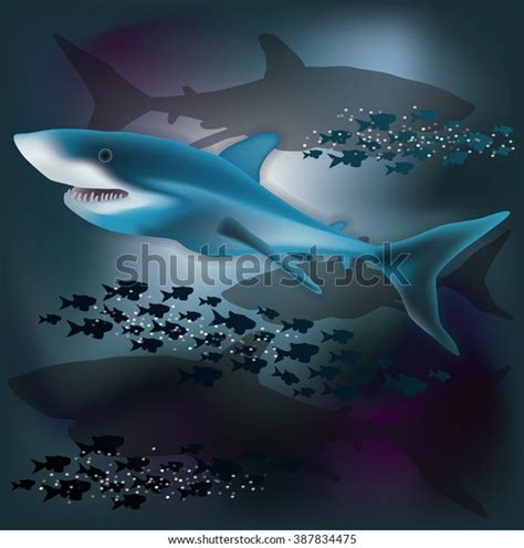 Underwater Wallpaper White Shark Vector Illustration: เวกเตอร์สต็อก ...