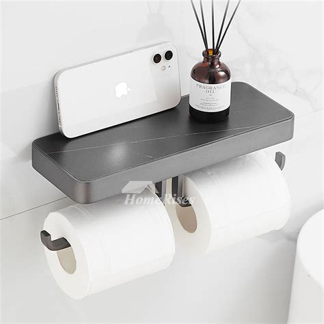 Black Marble Double Toilet Paper Holder With Shelf Roll Paper Holder ...