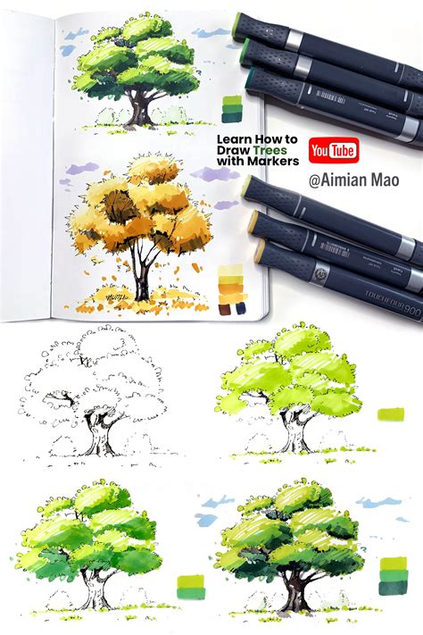 Tree Drawings with Markers Tutorial Video | Trees drawing tutorial, Art ...