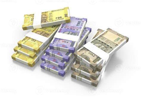 Indian Rupee 20, 100, 500 Currency Note Bundles isolated on White ...