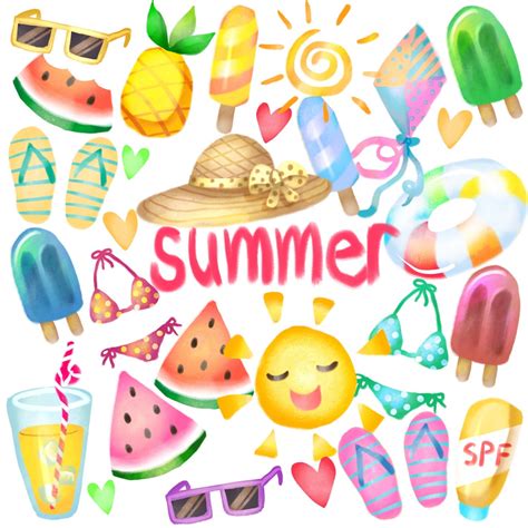 Summer Clipart, Summer Vector Clip Art, Beach Clipart, Kite, Sunglasses ...