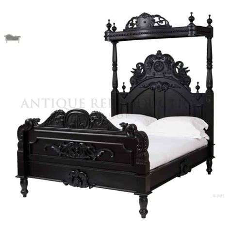 French Heavy Gothic Victorian Canopy Bed - Antique Reproduction Shop