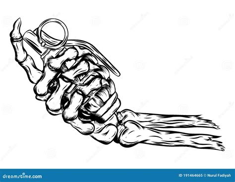 Human Skeleton Hand Holding Grenade Stock Vector - Illustration of ...