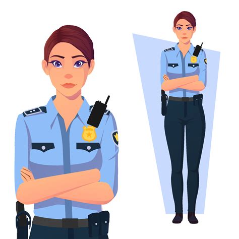 Policewoman With Arms Folded, Wearing blue Uniform Premium Vector ...