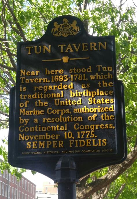 Tun Tavern, birthplace of the United States Marine Corps. This marker ...