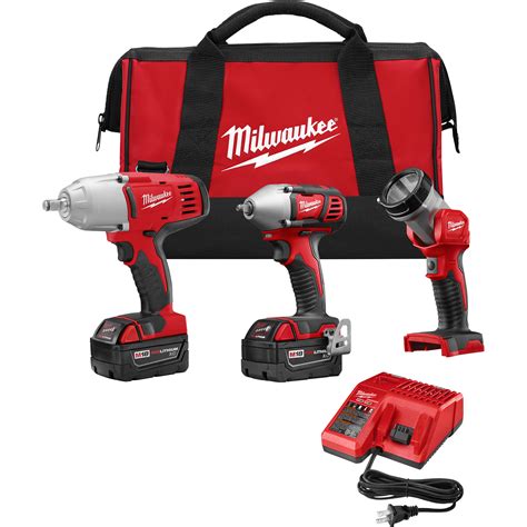 Milwaukee M18 Li-Ion Cordless Power Tool Set — 3-Tool Set, With 2 ...