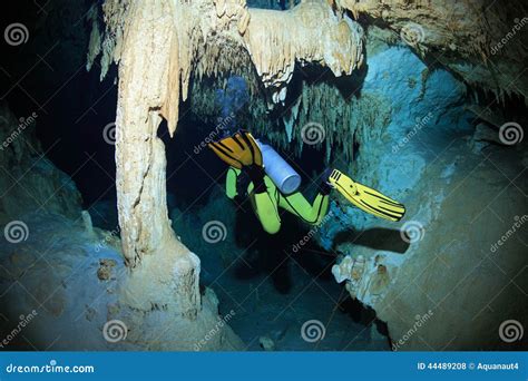 Cave Diving in the Cenote Underwater Cave Stock Photo - Image of nature ...