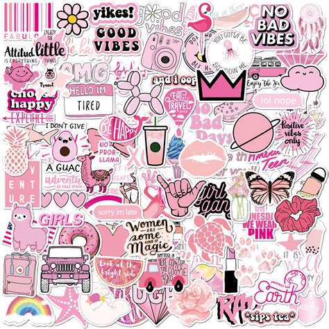 100 PINK Pack Vsco Stickers I Cute Stickers Waterproof 100% | Etsy