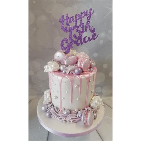 pink drip cake with macarons and glitter card topper | Cake, Drip cakes ...