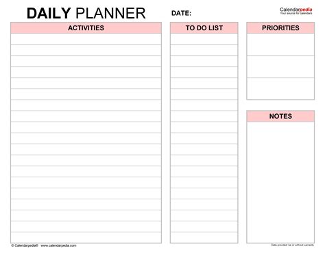 Planner Excel Template