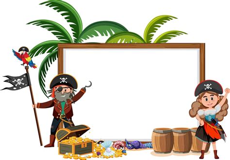 Two pirate cartoon character with blank banner template isolated ...